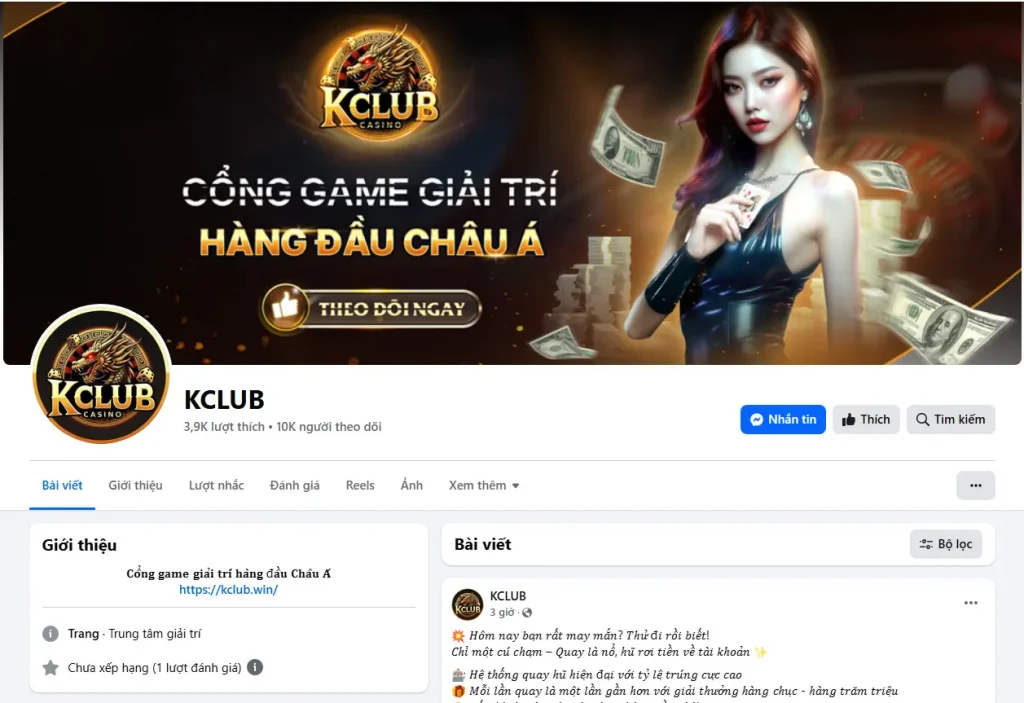 Theo dõi fanpage Kclub để nhận thông tin khuyến mãi